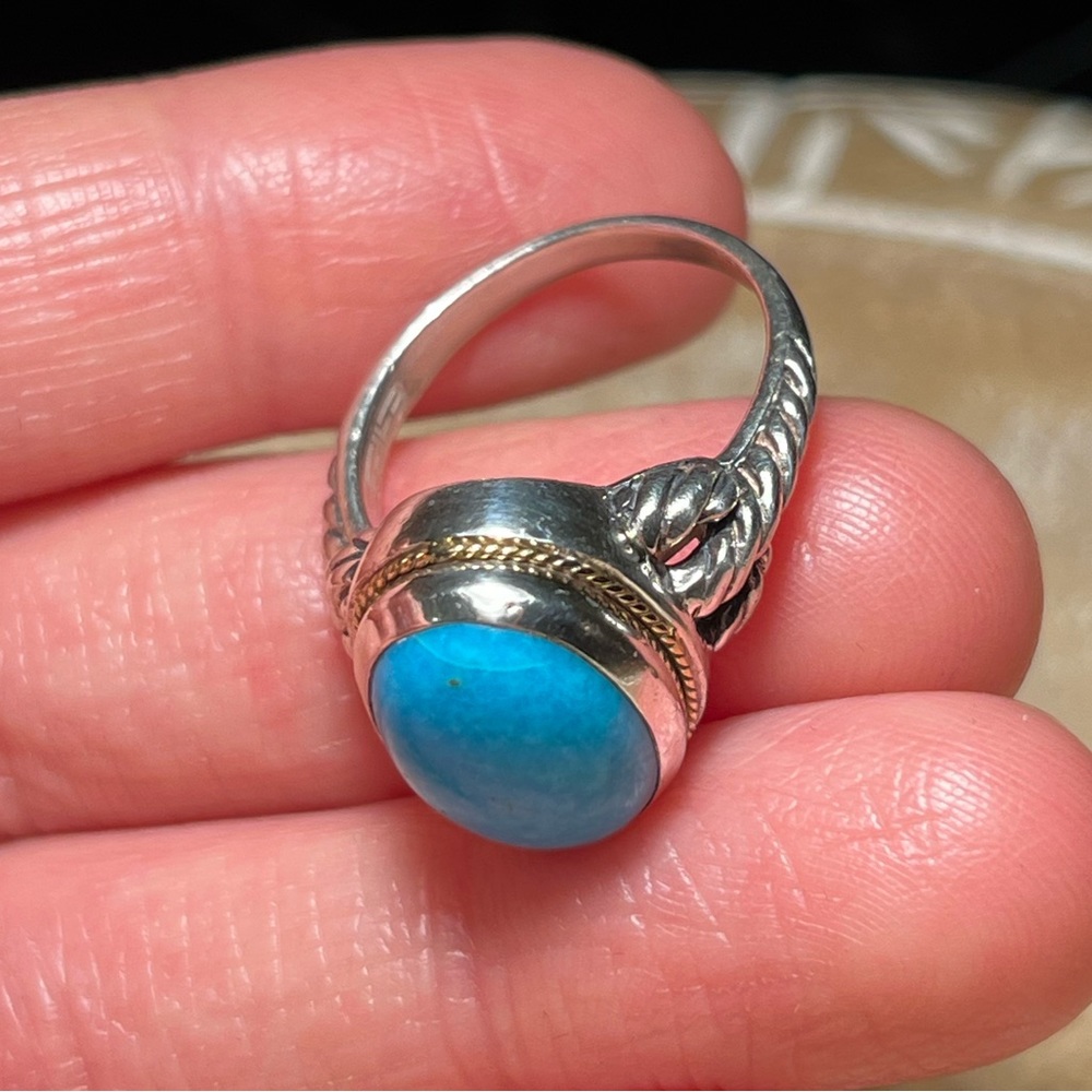 *SOLD* EFFY Sterling Silver & 18K Yellow Gold Blue Turquoise Ring - Picture 14 of 16